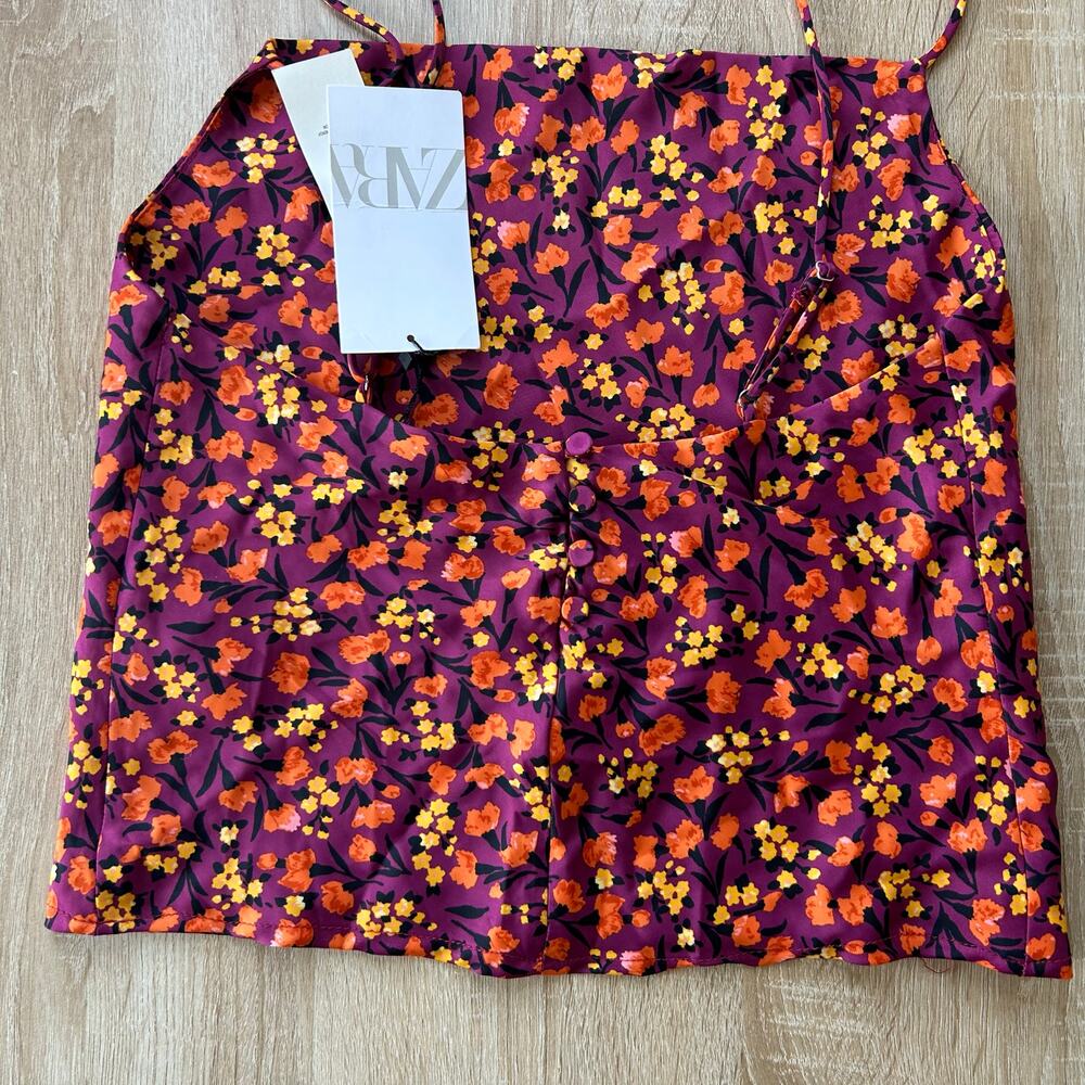NWT Zara Floral Satin Tank Top Size XS Adjustable Straps New - Picture 4 of 4